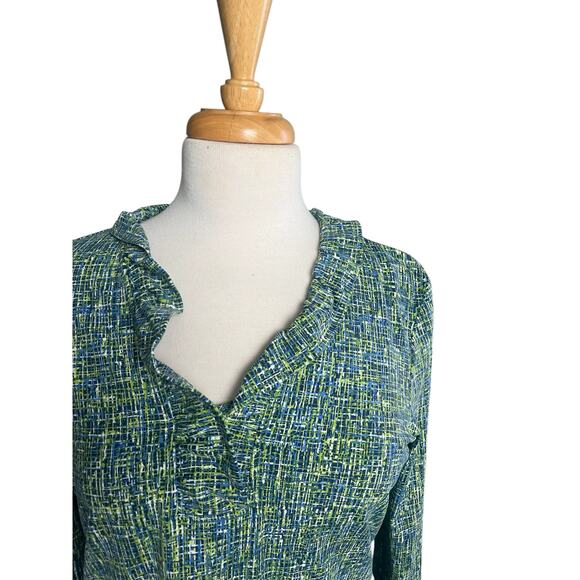 J. McLaughlin Durham Ruffle Top Catalina Cloth Green Stretchy 3/4 Sleeve Large - Picture 5 of 11